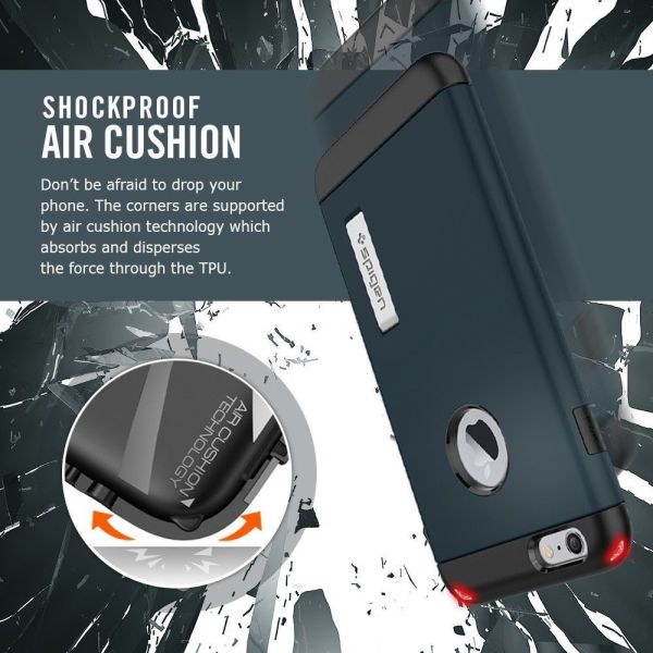 Spigen iPhone 6s Plus/6 Plus ile Uyumlu Kılıf Slim Armor Metal Slate
