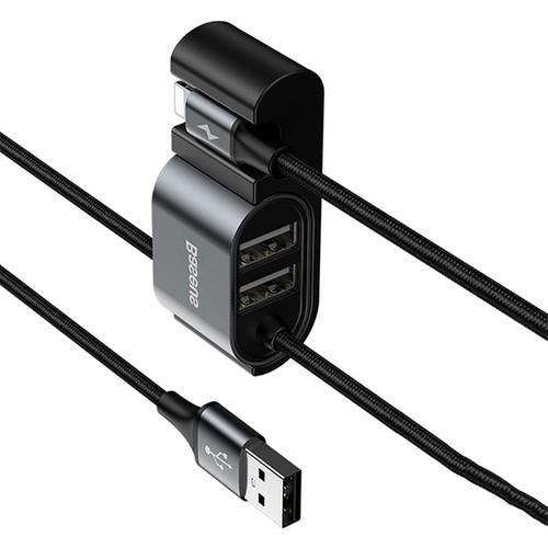 Baseus CALHZ-01 iPhone ile Uyumlu USB Kablo + Araba Arka Koltuk Çift USB Çoğaltıcı Siyah