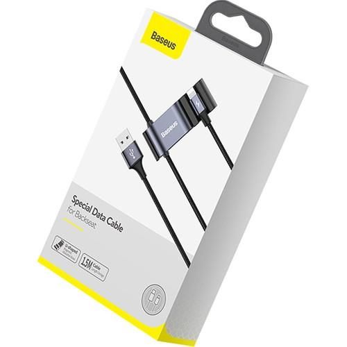 Baseus CALHZ-01 iPhone ile Uyumlu USB Kablo + Araba Arka Koltuk Çift USB Çoğaltıcı Siyah