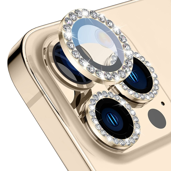 Buff iPhone 14 Pro / 14 Pro Max ile Uyumlu Diamond Lens Koruyucu Gold