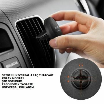 Spigen Araç Tutacağı Manyetik Evrensel (Tüm Cihazlarla Uyumlu Araç Tutucu) A200 Black