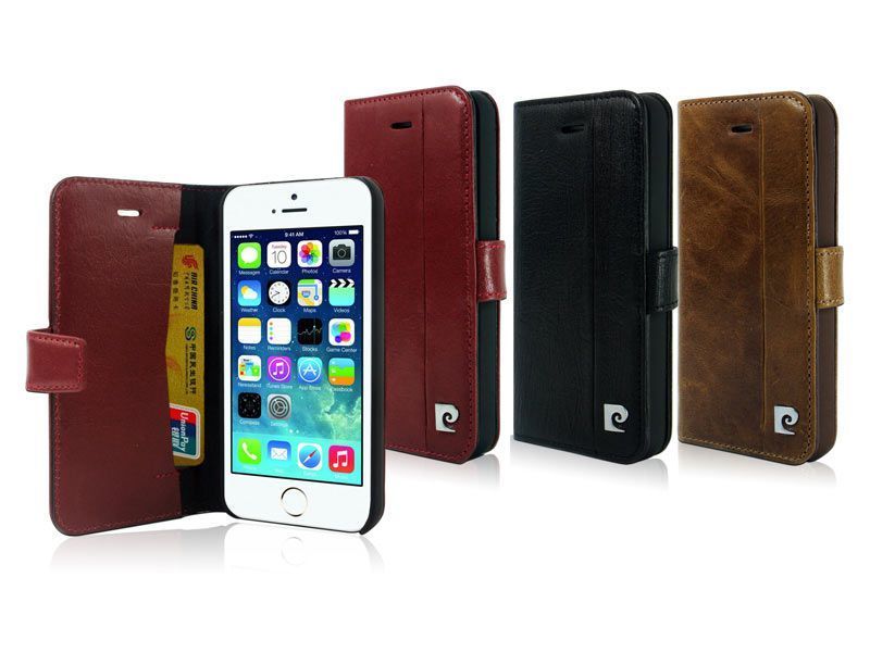 Pierre Cardin iPhone 5S ile Uyumlu Deri Kapaklı Koruma Kılıfı Kırmızı PCL-P05