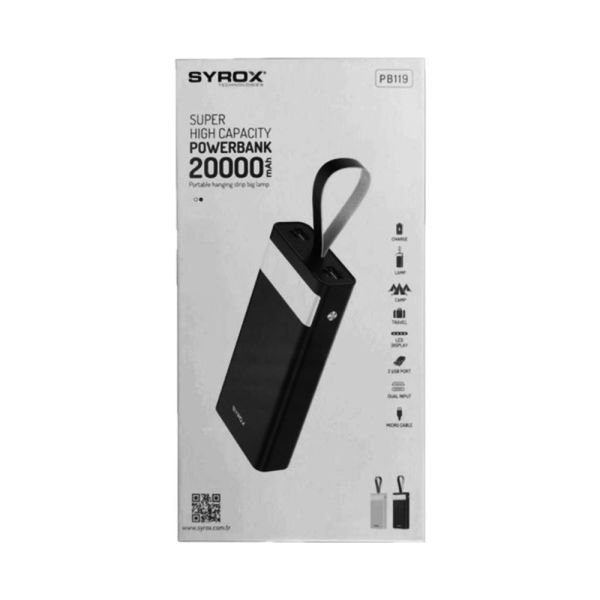 Syrox Powerbank Şarj Cihazı 20000mAh PB119 Siyah
