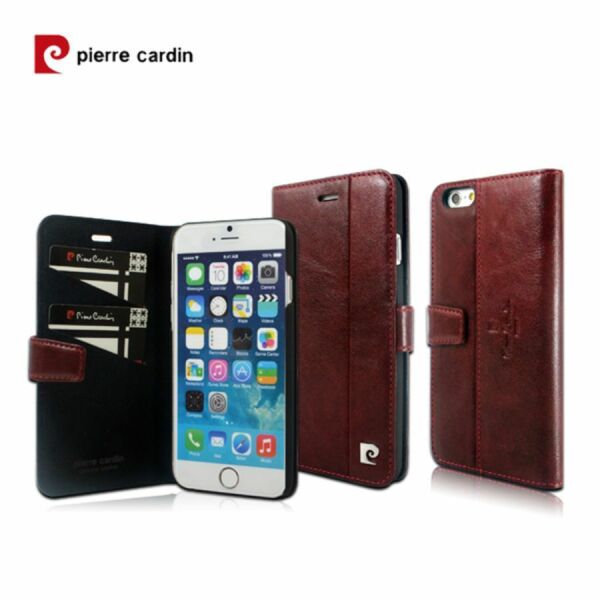 Pierre Cardin iPhone 6 ile Uyumlu Deri Kapaklı Koruma Kılıfı Kahve PCL-P05