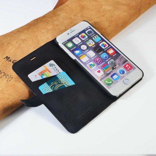 Pierre Cardin iPhone 6 ile Uyumlu Deri Kapaklı Koruma Kılıfı Siyah PCL-P05