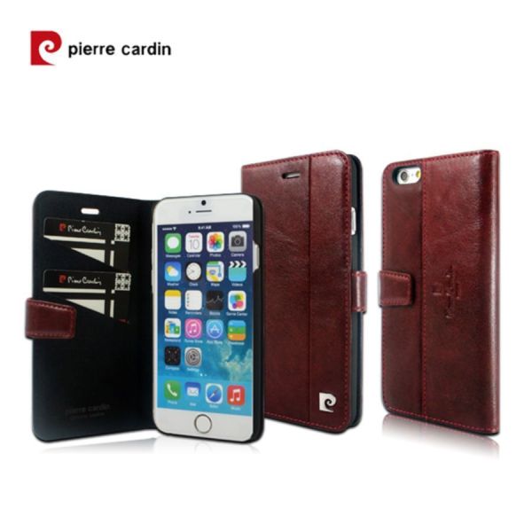 Pierre Cardin iPhone 6 Plus ile Uyumlu Deri Kapaklı Koruma Kılıfı Kahve PCL-P05