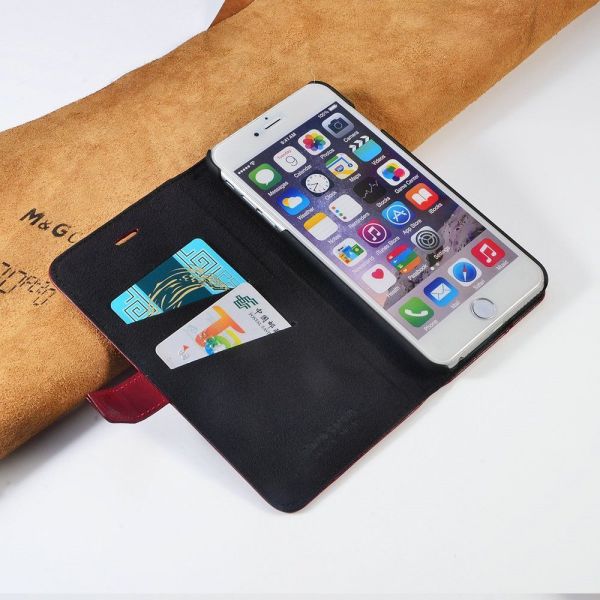 Pierre Cardin iPhone 6 Plus ile Uyumlu Deri Kapaklı Koruma Kılıfı Kırmızı PCL-P05