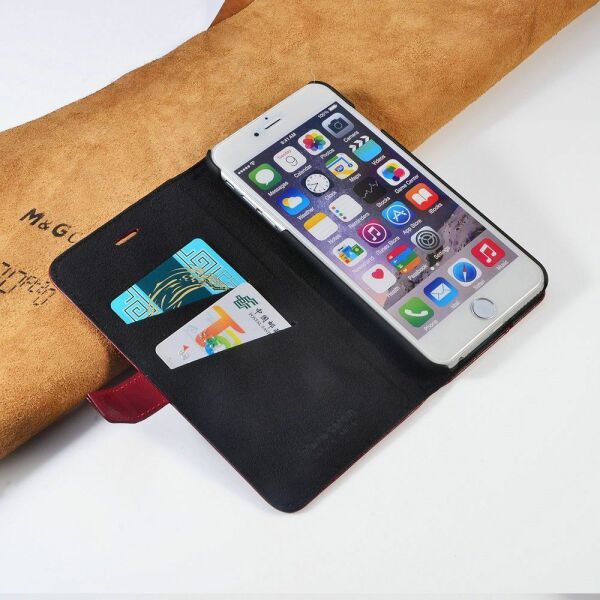 Pierre Cardin iPhone 6 Plus ile Uyumlu Deri Kapaklı Koruma Kılıfı Kırmızı PCL-P05