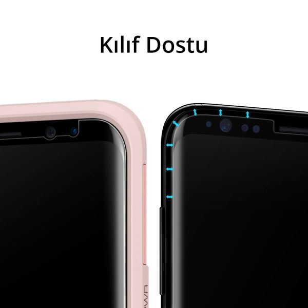 Spigen Galaxy S8 Plus ile Uyumlu Ekran Koruyucu Curved Crystal HD Kavisli Tam Kaplayan 2 Adet