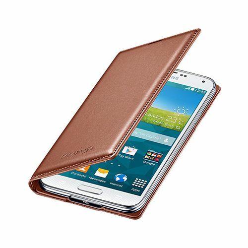 Galaxy S5 G900 ile Uyumlu Flip Wallet Kartlıklı Kılıf EF-WG900BFEGWW Altın
