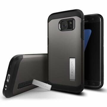 Spigen Galaxy S7 Edge ile Uyumlu Kılıf Tough Armor Gun Metal