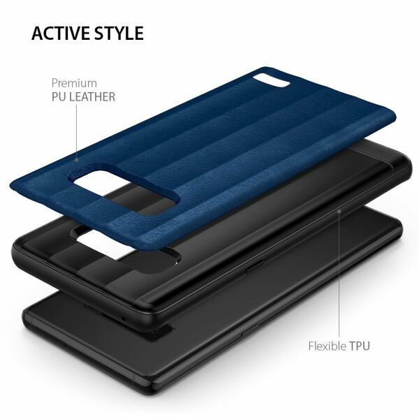 Ringke FlexS Galaxy Note 8 ile Uyumlu KIlıf Deep Blue Premium PU Deri&TPU Kombini Tam Koruma