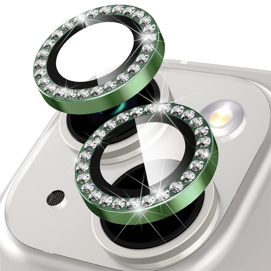 Buff iPhone 14 / 14 Plus ile Uyumlu Diamond Kamera Lens Koruyucu Dark Green