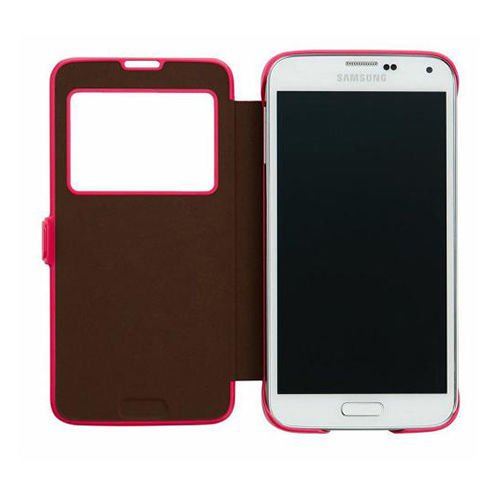 Anymode G900 Galaxy S5 ile Uyumlu View Flip Cover Kılıf Koyu Pembe