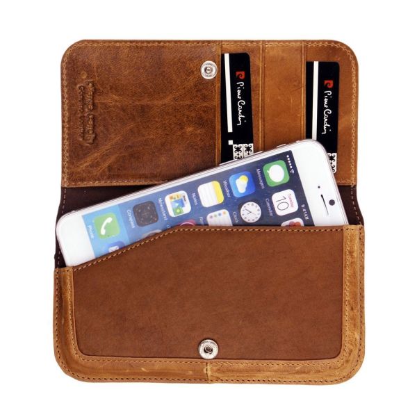 Pierre Cardin iPhone 6 ile Uyumlu Deri Kapaklı Koruma Kılıfı Kahve PCL-P06