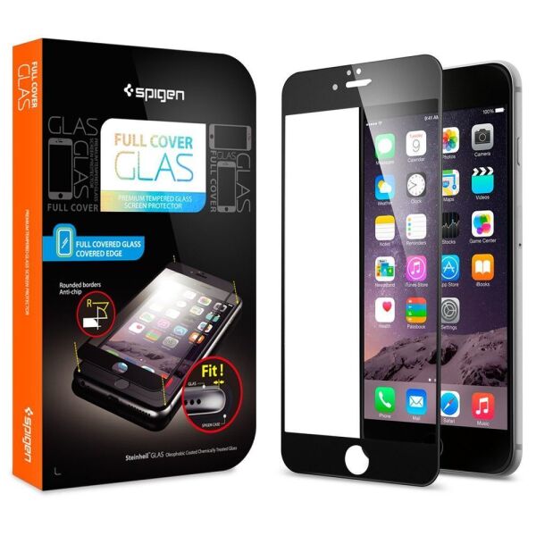 Spigen iPhone 6 Plus/6s Plus ile Uyumlu Cam Ekran Koruyucu Tam Kaplayan Koruma Black