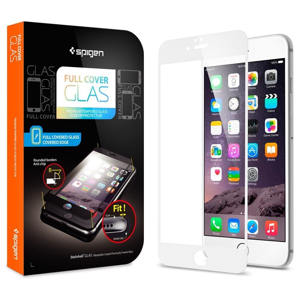 Spigen iPhone 6/6s ile Uyumlu Cam Ekran Koruyucu Full Kaplayan Koruma White