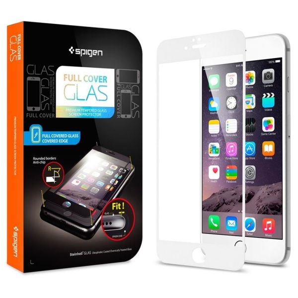 Spigen iPhone 6/6s ile Uyumlu Cam Ekran Koruyucu Full Kaplayan Koruma White