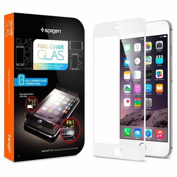Spigen iPhone 6/6s ile Uyumlu Cam Ekran Koruyucu Full Kaplayan Koruma White