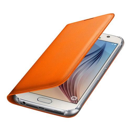 Galaxy S6 ile Uyumlu Flip Wallet (Deri Görünümlü) Turuncu EF-WG920POEGWW