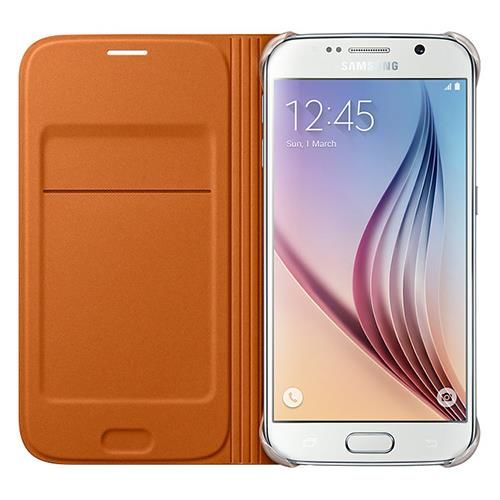 Galaxy S6 ile Uyumlu Flip Wallet (Deri Görünümlü) Turuncu EF-WG920POEGWW