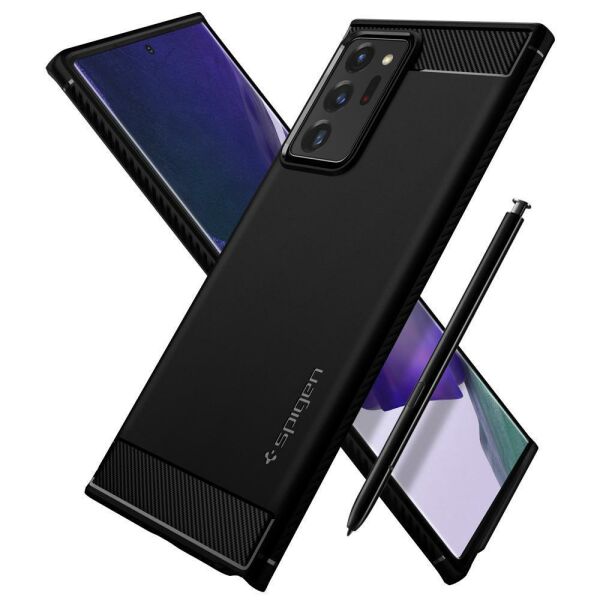 Spigen Galaxy Note 20 Ultra ile Uyumlu Kılıf Rugged Armor Black