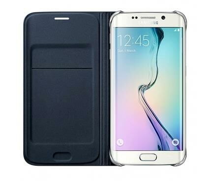 Galaxy S6 Edge ile Uyumlu Flip Wallet (Deri Görünümlü) Siyah EF-WG925PB (Out)