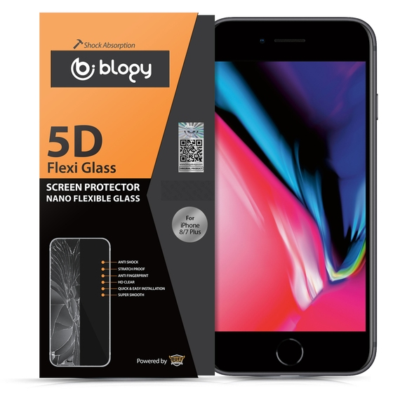 Blogy iPhone 8 Plus / 7 Plus ile Uyumlu Flexi 5D Ekran Koruyucu Black