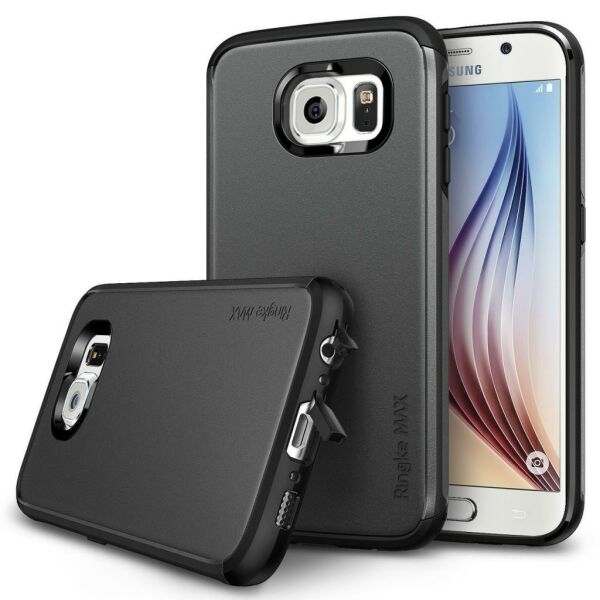 Ringke Max Galaxy S6 ile Uyumlu Kılıf Gun Metal Tam Koruma Isı Dağılımlı Şok Emici Teknoloji