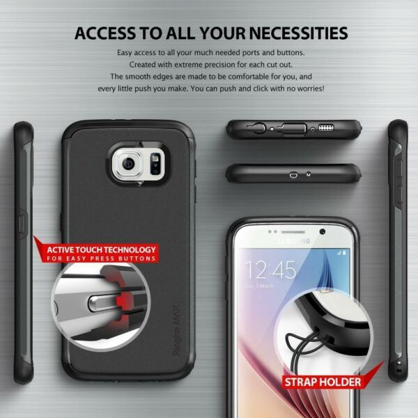 Ringke Max Galaxy S6 ile Uyumlu Kılıf Gun Metal Tam Koruma Isı Dağılımlı Şok Emici Teknoloji