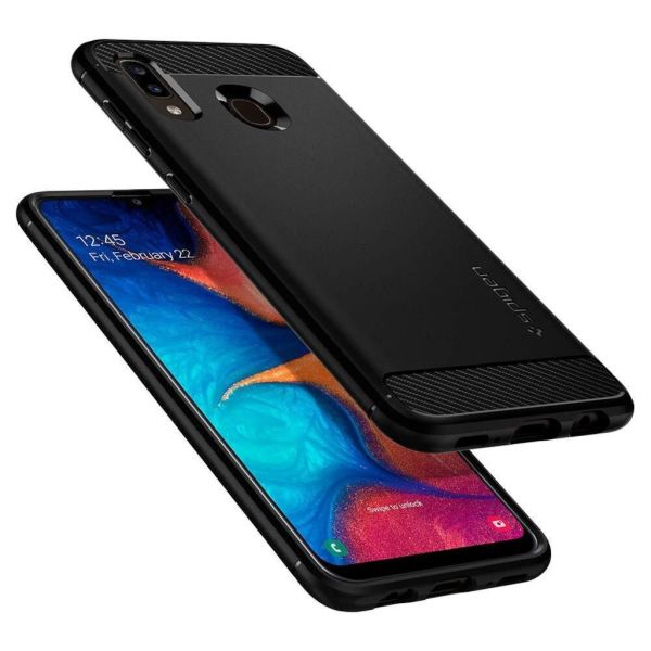 Spigen Galaxy A20 ile Uyumlu Kılıf Rugged Armor Matte Black