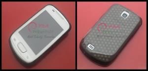 Galaxy Mini S5570 ile Uyumlu Şeffaf Silikon Kılıf Elmas Desenli Siyah Renk
