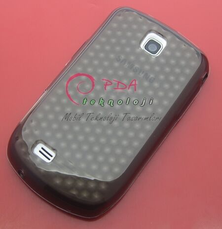 Galaxy Mini S5570 ile Uyumlu Şeffaf Silikon Kılıf Elmas Desenli Siyah Renk