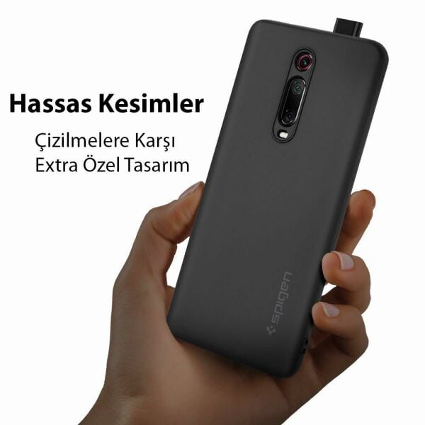 Spigen Mi 9T ile Uyumlu Kılıf Silikon Fit Charcoal