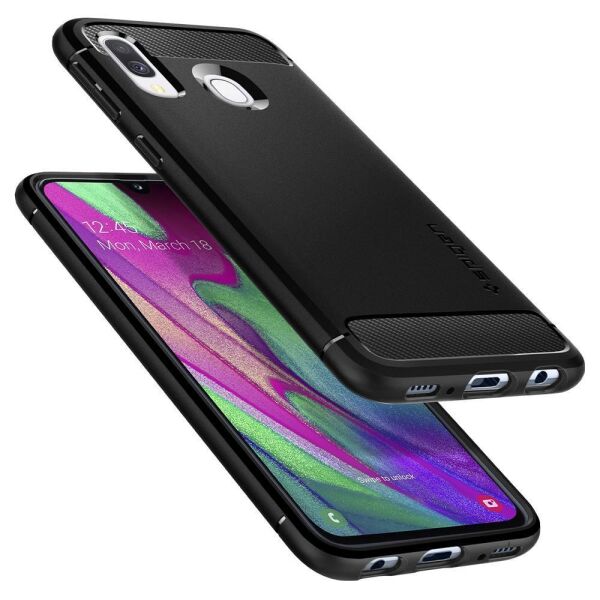 Spigen Galaxy A40 ile Uyumlu Kılıf Rugged Armor Black