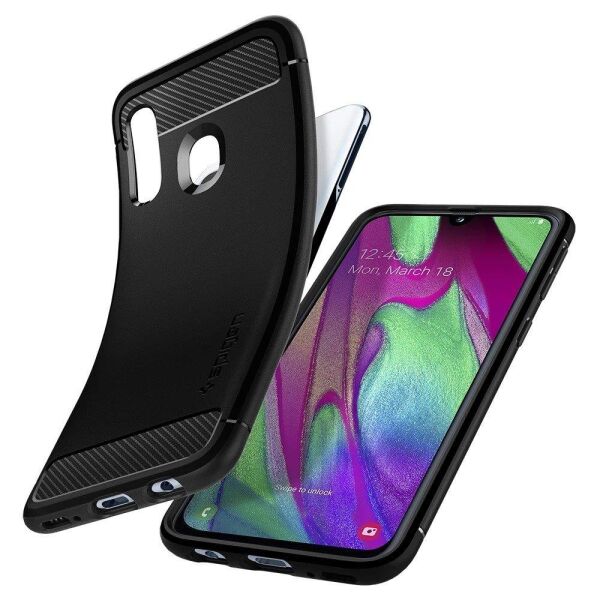 Spigen Galaxy A40 ile Uyumlu Kılıf Rugged Armor Black