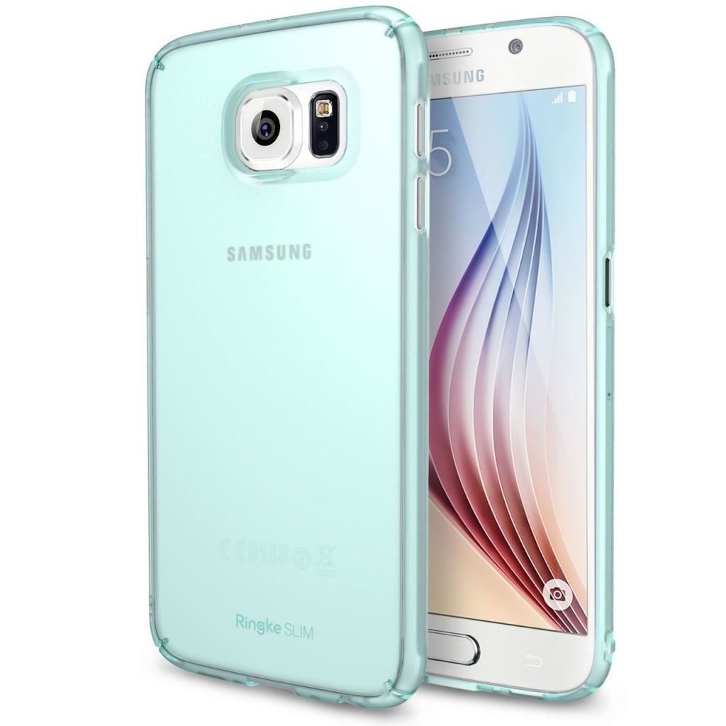 Ringke Slim Frost Galaxy S6 ile Uyumlu Kılıf Mint 4 Tarafı Saran Tam Koruma İnce Buzlu Şeffaf
