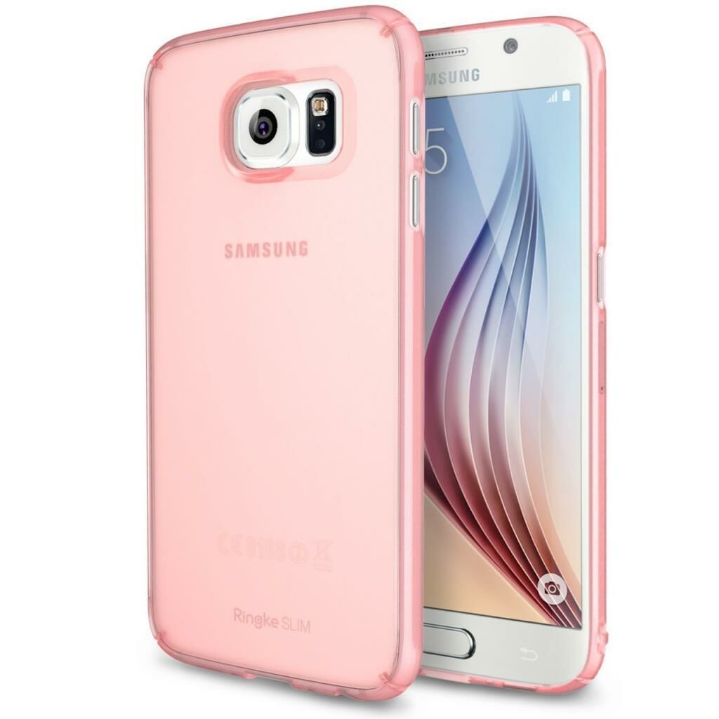 Ringke Slim Frost Galaxy S6 ile Uyumlu Kılıf Pink 4 Tarafı Saran Tam Koruma İnce Buzlu Şeffaf