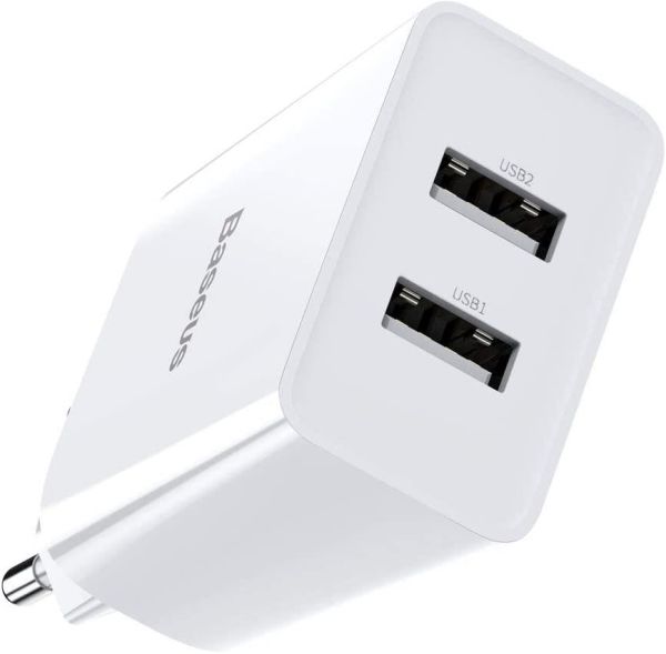 Baseus CCFS-R02 Speed Mini Dual Seyahat Şarjı 10.5W Beyaz