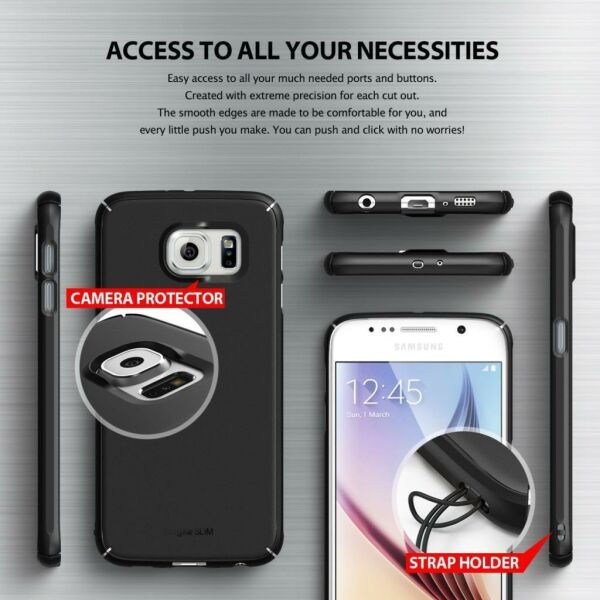 Ringke Slim Galaxy S6 ile Uyumlu Kılıf SF Black 4 Tarafı Saran İnce Şık Tasarım