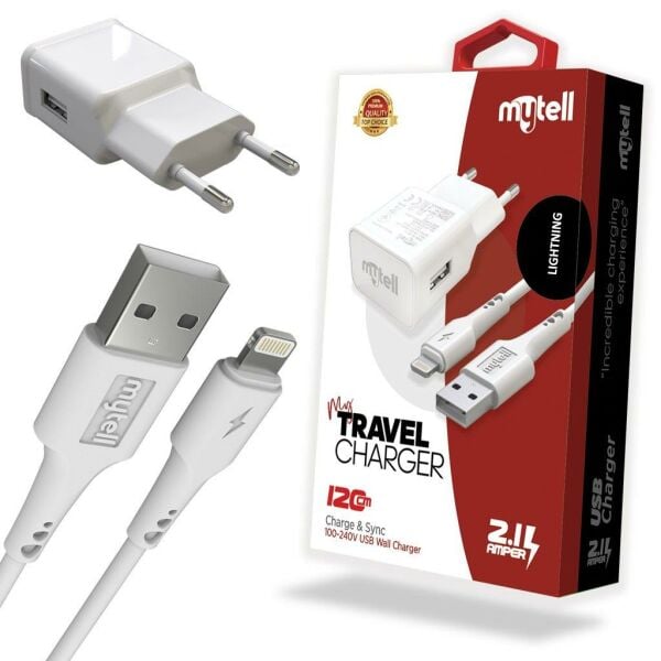 Mytell Şarj Seti SM-20 Lightning Beyaz iPhone 2in1 2100 mAh