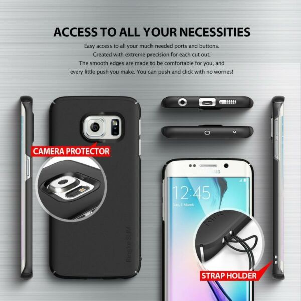 Ringke Slim Galaxy S6 Edge ile Uyumlu Kılıf SF Black 4 Tarafı Saran İnce Şık Tasarım