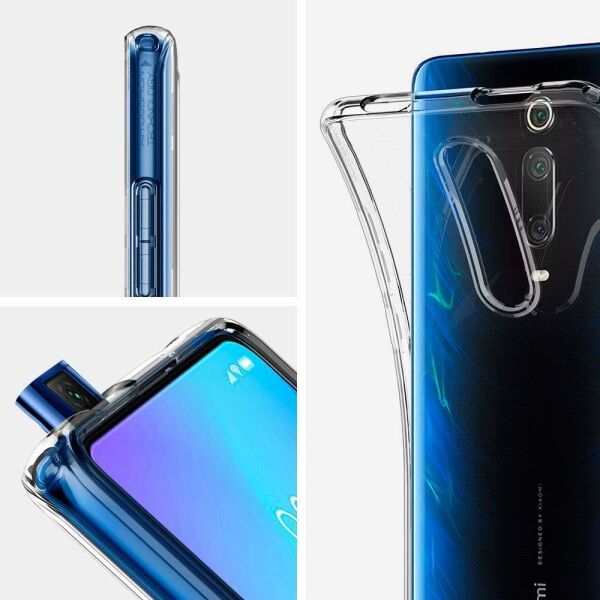 Spigen Mi 9T / Mi 9T Pro ile Uyumlu Kılıf Liquid Crystal 4 Tarafı Tam Koruma Crystal Clear