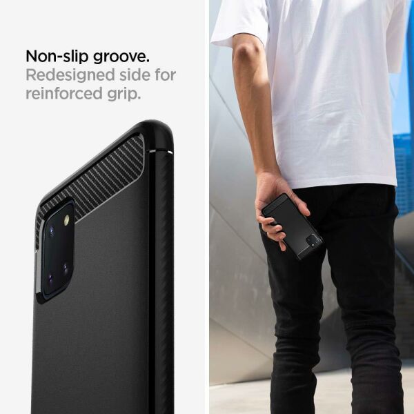 Spigen Galaxy Note 10 Lite ile Uyumlu Kılıf Rugged Armor Black