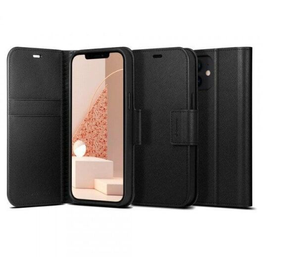 Spigen iPhone 12 / iPhone 12 Pro ile Uyumlu Kılıf, Caseology Câlin Saffiano Saffiano Black