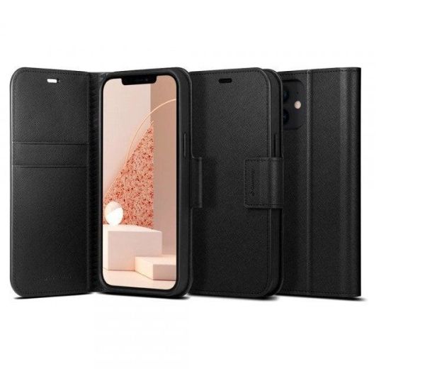 Spigen iPhone 12 / iPhone 12 Pro ile Uyumlu Kılıf, Caseology Câlin Saffiano Saffiano Black