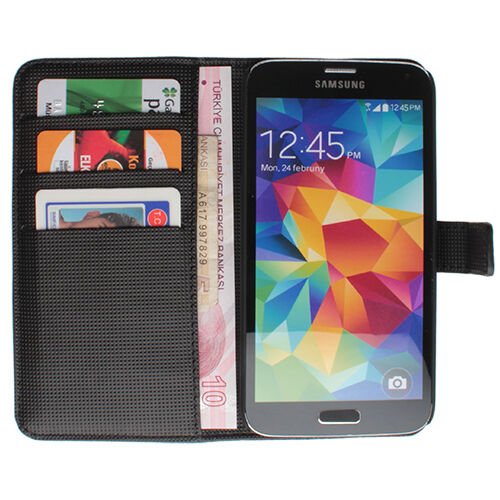 Galaxy S5 G900 ile Uyumlu Classic Walled Kapaklı Kılıf Siyah Renk