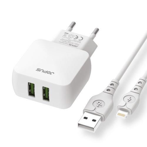 Jopus Universal Lightning JO-DU01 Dualm 2in1 2,4 A Şarj Seti Beyaz