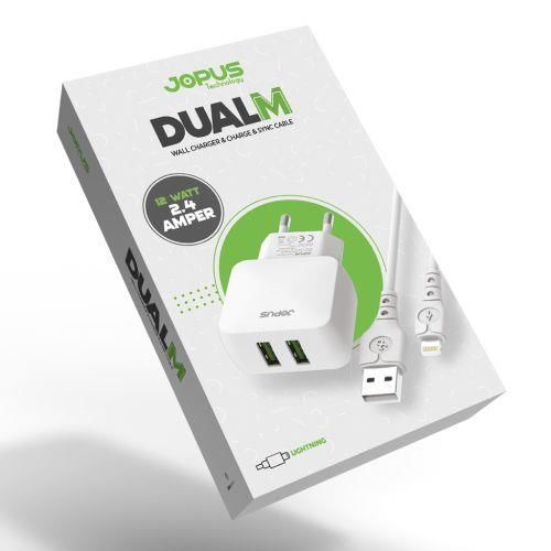 Jopus Universal Lightning JO-DU01 Dualm 2in1 2,4 A Şarj Seti Beyaz