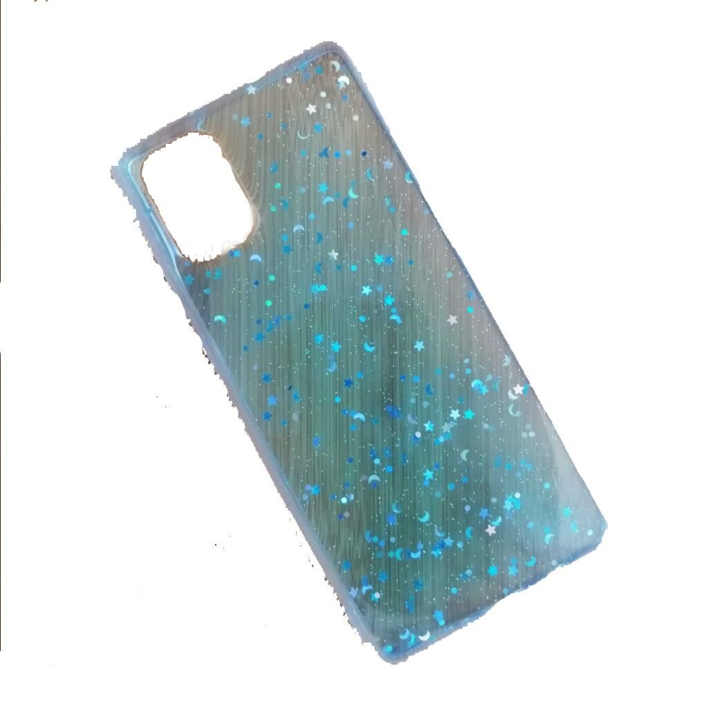 Galaxy A71 ile Uyumlu Ay Yıldız Desenli Şeffaf Silikon Kılıf Mavi